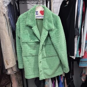 Dance & Marvek Lime Green Fauz Fur Textured Women's Jacket With Intetior Suade